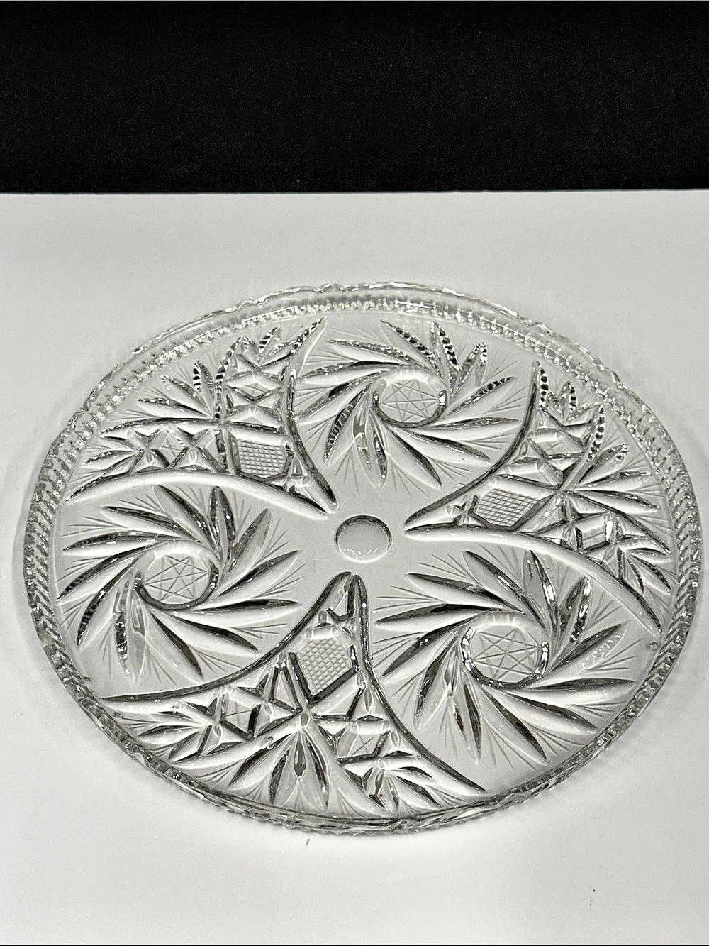 Vintage Clear Glass Pinwheel & Floral Serving Platter / Cake Plate